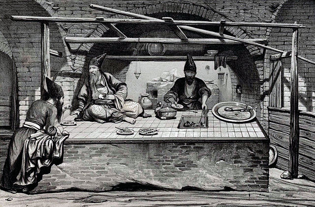 Kitchen Bazaar by Eugene Flandin - Eugene Flandin paintings of Persia