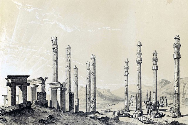 Persepolis ruins by Eugène Flandin - Eugene Flandin paintings of Persia